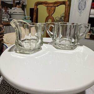 Vintage heavy Elegant Clear Glass Creamer and Sugar Set